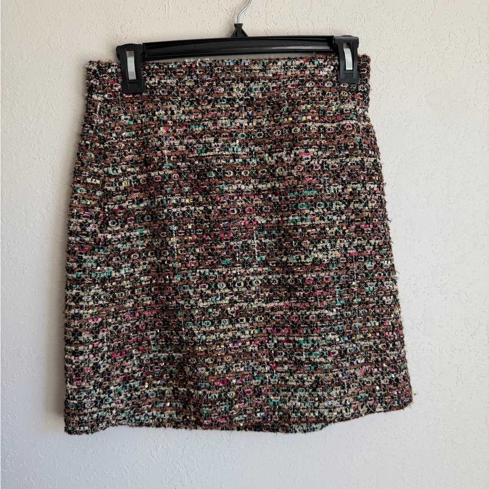 Ann Taylor Black Multicolor Tweed Wool Blend Straight Skirt Womens 0P Office